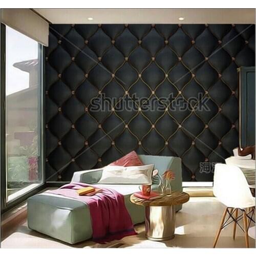 Custom 3D murals,Black Buttoned luxury leather pattern with diamonds and gemstones ,living room sofa TV wall bedroom wall paper
