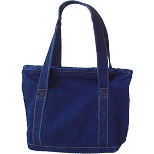 5PCS / LOT Washed Denim Shoulder Bag Shopping bag Female Large Capacity Storage Bag Pure Color Casual Zipper Handbags