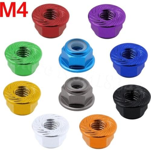 8PCS Aluminum Flange M4 Lock Nuts Nylon Self-Tightening Hardware Hex:7mm RC Car Parts Replacement