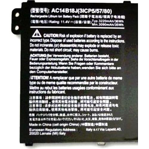 3220 mah 11.4V 36wh AC14B18J AC14B13J Laptop Battery For Acer Aspire ES1-511 ES1-512 V3 V3-111 V3-111P 11 CB3-111 MP 512 CB5-311