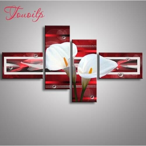 4 pcs/set DIY 5d diamond Painting cross stitch black Pure white liliy,full diamond embroidery mosaic Home Decor Wall sticker