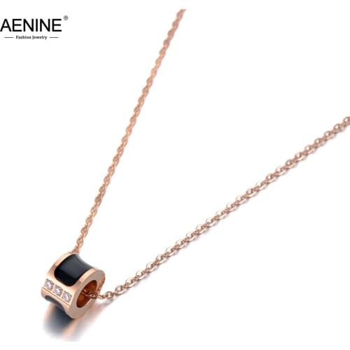 AENINE Trendy Black Drip Glaze Choker Necklaces For Women Girl Rose Gold Stainless Steel Crystal Chain Pendant Jewelry AN19129