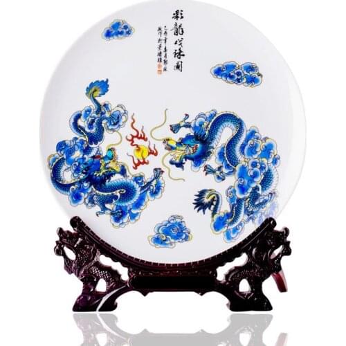 [] every day special offer of Jingdezhen ceramics Blue Dragon decorative hanging plate sitting plate of modern living room decor
