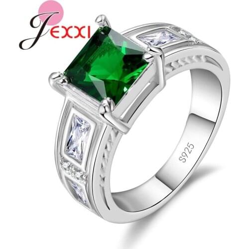 Brand Design Women Silver Rings Fashion Princess Cut Cubic Zircon Finger Ring Engagement Anniversary Anillos