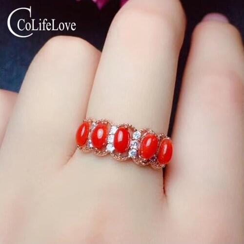 CoLife Jewelry Elegant Red Coral Ring 100% Real Natural Italian Coral Silver Ring 925 Silver Red Coral Jewelry Gift for Woman