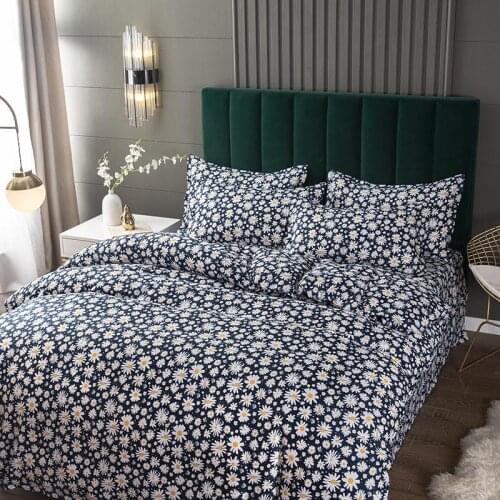 Black Bedding set,220x240 Duvet Cover Set With Pillowcase, 200x230 Quilt Cover,White Daisy Pattern King Size Blanket Cover