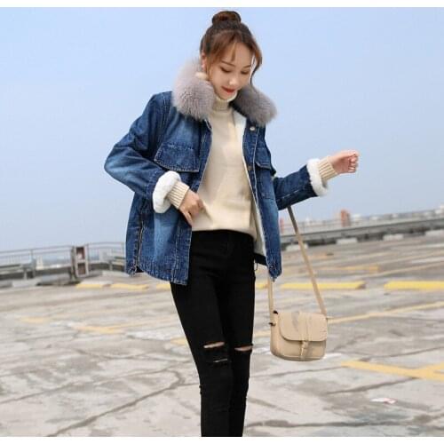 Denim jacket with fur sexy women long autumn winter fashion 2018 warm jeans jacket fur female ladies faux fur coat KK2585 X