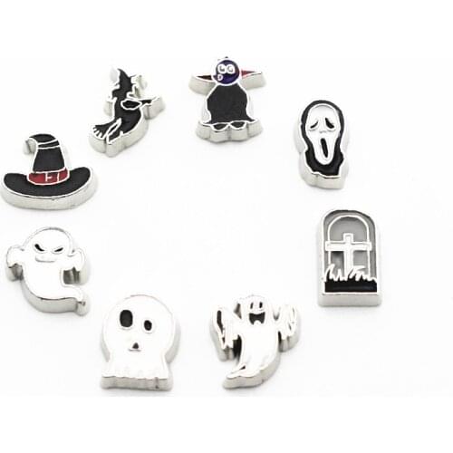 Hot selling Mix 10pcs/lot Halloween mask floating charms Alloy charms living glass memory lockets diy Accessory jewelry
