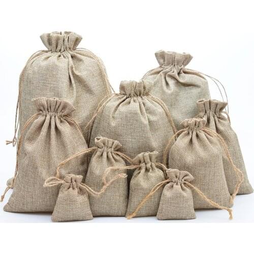 Linen Jute Drawstring Pouch Christmas Halloween Gift Bags Box Packages for Packaging Wedding Party Candy Bags Gift Bags Box