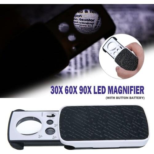30/60/90X LED Light Magnifier Coin Jewelry Eye Loupe Magnifier Watchmakers Repair Tool Jewelry Diamond Loop Repair Magnifiers