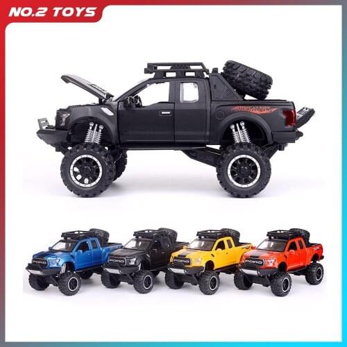 1:32 Ford Raptor F150 Alloy Diecast Car Model Toys Sound Light Toy Pickup Truck Pull Back Vehicle For Children