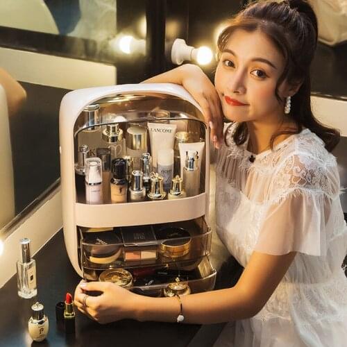 Fashion New Makeup Organizer Large Capacity Waterproof and Dustproof Bathroom Cosmetic Storage Box Desktop Beauty Storage Drawer