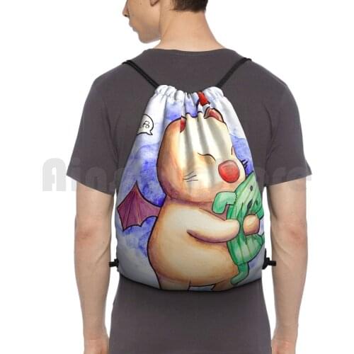 Moogles Favorite Cactaur Plush Backpack Drawstring Bags Gym Bag Waterproof Moogle Cactaur Kupo Final Fantasy Watercolor