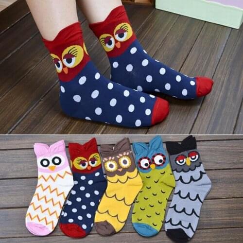 Cartoon Colorful Casual Party Unisex School Cotton Harajuku Style Animal Print In Tube Socks Owl Socks Sport Stocking Woman