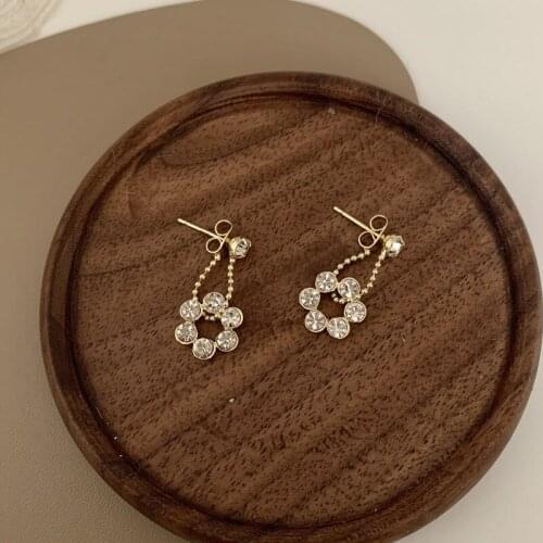 New Korea Trendy Rhinestone Flowers Drop Earrings For Women Fashionable Crystal Jewelry Fashion Oorbellen Gifts