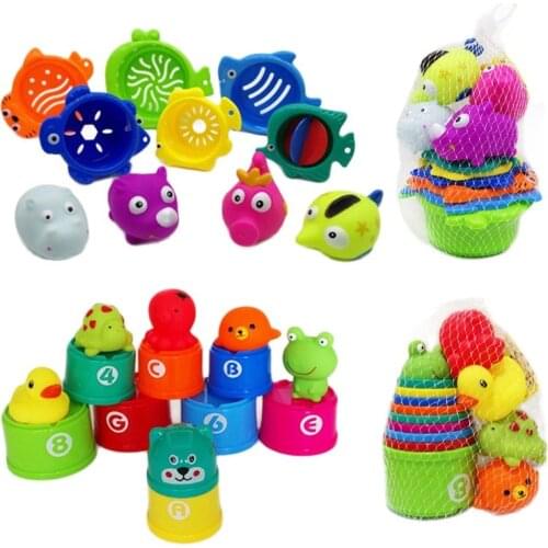 Wholesale 6 sets/lot Baby bath toys Water Spraying Toys cartoon animal fish Squeeze Sound Beach Bathroom playing Toys
