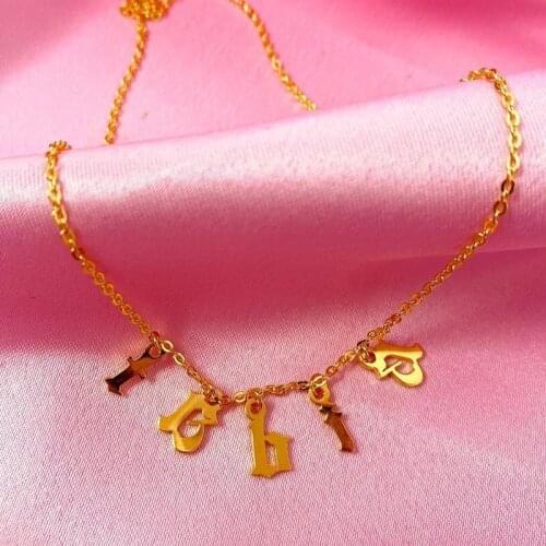 Gothic Initial Custom Letter Necklace For Women Old English Gold Initial Letter Pendant Necklaces Jewellry Gift Choker Collier