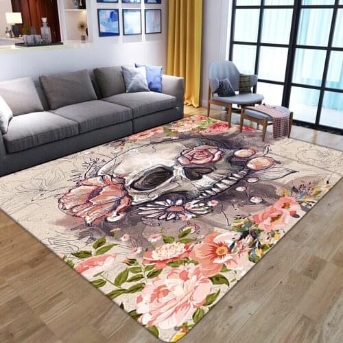 Plush Skulls Printing Carpets for Living Room Bedroom Area Rugs Personalized Skeleton Kitchen Floor Mat Water Absorbing Doormats