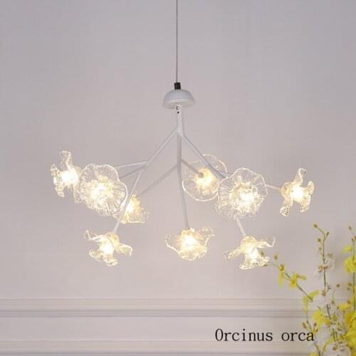 Postmodern simple tree crystal chandelier living room bedroom Nordic creative LED flower pendant lamp free shipping