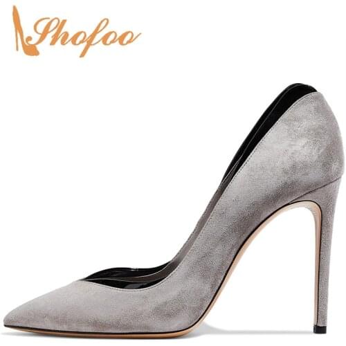 Flock Basic Casual Stilettos Pumps Woman Silver Adult Pointed Toe Super High Thin Heel Size 11 14 Office Lady Shoes Large Mature