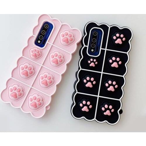 3D Cute Cat Paws Phone Case for Oppo A3 A7X A9X A11X A52S A92S A72 Relive Stress Bounce Back Bubble Shockproof Soft Rubber Cover