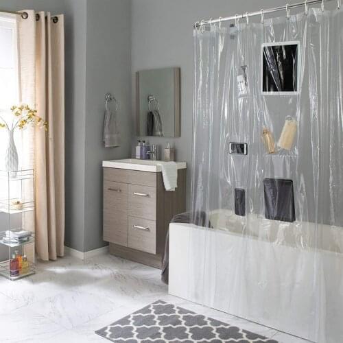 Transparent Shower Curtain With Pockets PEVA Waterproof Mildew Proof Bath Curtains Thicken Home Hotel Bathtub Partition Curtain