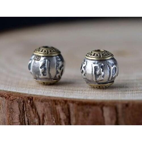 Handmade 925 Silver Tibetan Six Words Proverb Beads 925 Sterling Silver Jewelry Beads Tibetan OM Mantra Beads