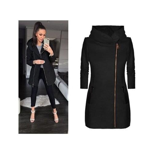 Autumn And Winter New Womens European And American Fashion Side Zipper Plush Jacket Hooded Lady Solid Jacket Coat