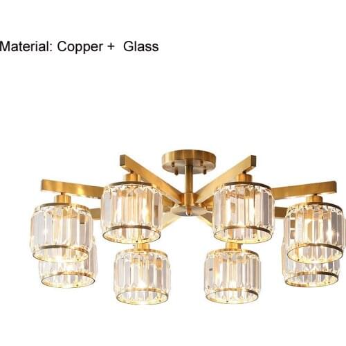 Modern Copper LED Pendant Chandelier Lighting Fixture Crystal Chandelier Living Room Bedroom Light Brass Hanging Nordic Lamp D86