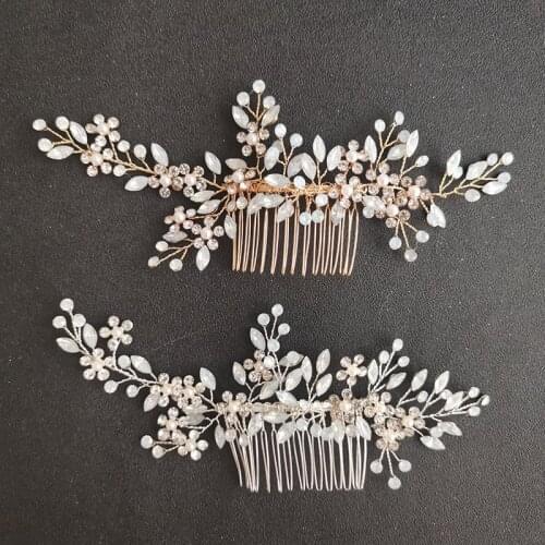 SLBRIDAL Handmade Rhinestones Opal Crystal Bridal Hair Comb Wedding Headdress Hair Accessories Bridesmaids Women Hair Jewelry