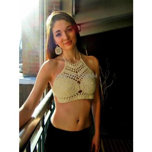 Crochet Halter Summer Crop Top Handmade Crochet Bikini Lace Swimwear Bikini Tops