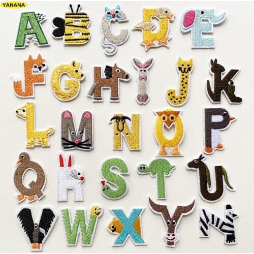 Animal Alphabet English Letter Embroidery Iron On Patch For Clothing Badge Paste For Clothes Bag DIY