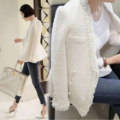 2019 Runway Designer Winter Pearls Tassels Woolen Jacket Coat Women Vintage Casaco Femme Warm Tweed Jacket Elegant Overcoat