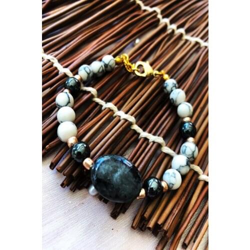 Dr Stone Natural Stone handmade African collection Women hematite and spektrolit Stone Bracelet YAHL39