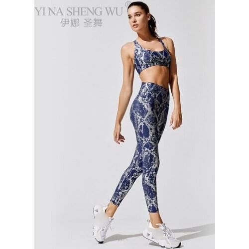 Serpentine Printed Yoga Set Women Fitness Pants Clothing Sportswear Woman Gym Leggings Add Chest Pad Bra Push-up Bra Sports Suit
