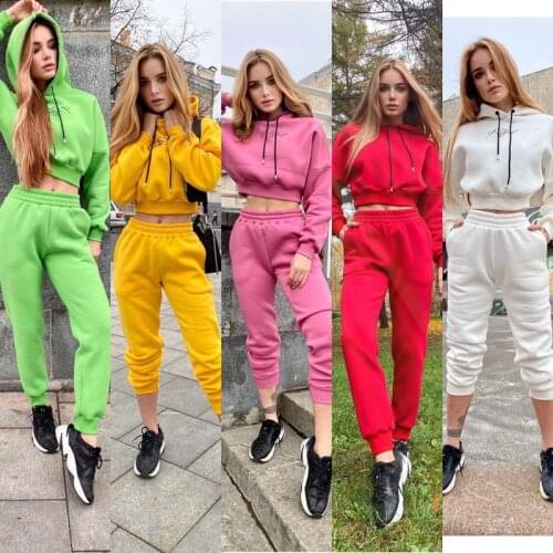 Autumn Winter Women Fashion Sport Casual Hoodies Two Piece Set 2021 New Hooded Pullover+Elastic Waist Pant Suit Female Tracksuit