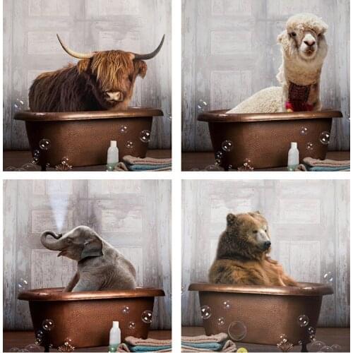 Animals in the Bathtub 5d Diamond Painting Highland Bull Bear Alpaca Elephant Diamond Embroidery Wall Art Mosaic Picture Decor