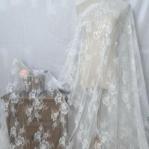 1.5m wide 1pcs Retro Morning Glory Large Black and White Eyelash Lace Fabric Table Cloth Screen Accessories X309