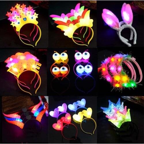 1pcs Women Kids Flashing Glow Flower Headband Crown Wreath Cat Bunny Light Luminous Hairband Wedding Christmas Birthday Party