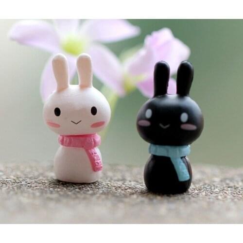 2pcs/lot Scarf Rabbit Toy Doll Lovers Ornaments Bunny Black White Rabbit Micro Landscape Decoration KS 021
