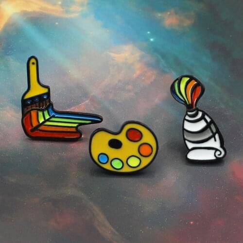 2019 Creative Geometry Artist Brush Paint Printing Color Brooch Alloy Dip Enamel Shirt Pins Fashion Womens Kids Gifts Jewelry