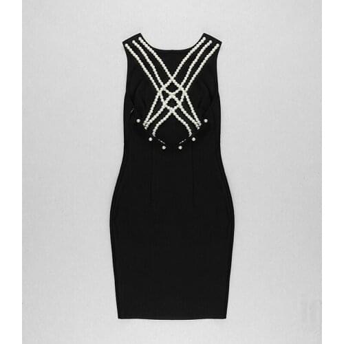 2021 Summer Black O Neck Beading Women Evening Party Dress Casual Slim Femme Sexy Backless Vestidos De Festa Clubwear BD2085