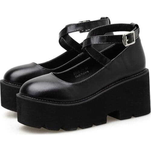 2021 Women Creepers Pu Flats Leather Platform JK Mary Jane Demonias Student Goth Ladies Loafers Shoes Dropshipping