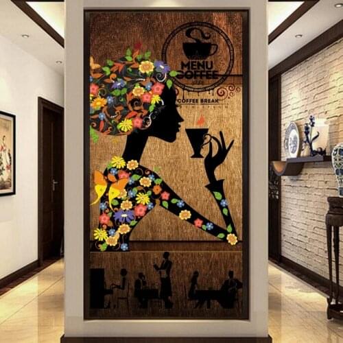 Dropship Custom 3d Wallpaper Vintage Wood Background Beauty Drink Coffee Milk Tea Entrance Cafe Decoration Wallpaper Mural