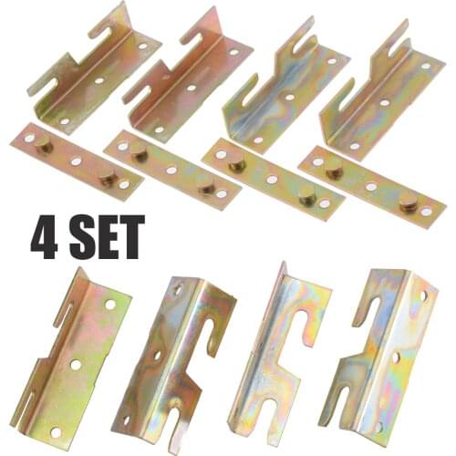 4 Set Brass Connection Corner Bed Hinge Tone Furniture Wood Bed Rail Hook Bracket Fitting Snap Connectors