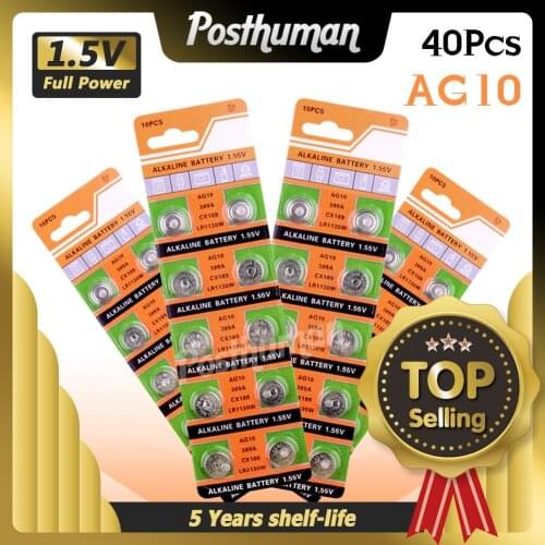 40Pcs 1.55V AG10 LR1130 Alkaline Cell Coin Battery AG 10 SR54 189 389 SR1130 L1131 G10A Button Batteries For Watches Toys