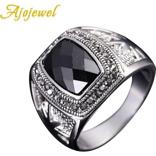 Ajojewel High Quality Black Zircon Ring Men Star Finger Jewelry Vintage Accessories Fashion Gifts For Father Boyfriend Husband