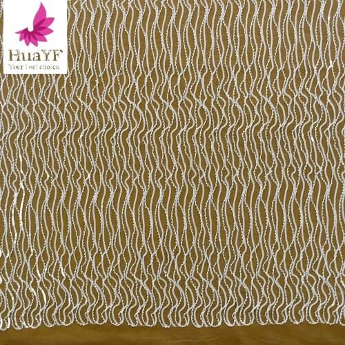 White wedding bridal beads lace with full sequence dress fabric for show HY1438-4