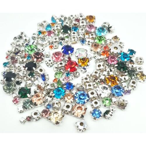 Free shipping! Mix color Claw drill shape size Glass Crystal sew on rhinestones with silvery claw Diy wedding dress decoration