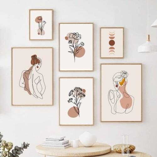 Bohemian Poster Canvas Painting Wall Art Printing Painting Abstract Body Lines Flower Landscape Indoor Home Decoration